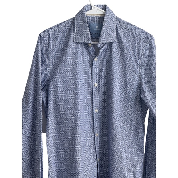 Pierre Cardin Mens Slim Fit Long Sleeve Dress Shirt Size 40 (M) Blue Pattern - Picture 3 of 16